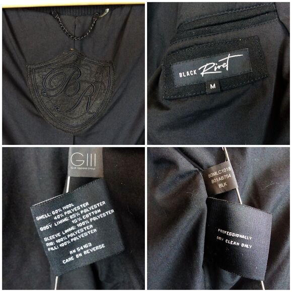 Black Rivet Wool Bomber Jacket Mens M Black Utility Flight Zip Rock Gorpcore - Picture 11 of 11